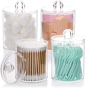 JOTOM Cotton Bud Containers, Set of 4, Cotton Pads, Storage Ear Sticks Container with Blanket, Acrylic Dispenser for Dressing Table, Bathroom