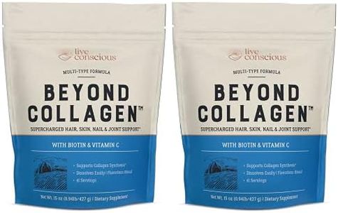 Live Conscious Beyond Collagen Multi Collagen Powder w/Types I, II, III, V & X - Keto Friendly, Hydrolyzed Collagen Peptides Powder Blend w/Biotin & Vitamin C (2-Pack)