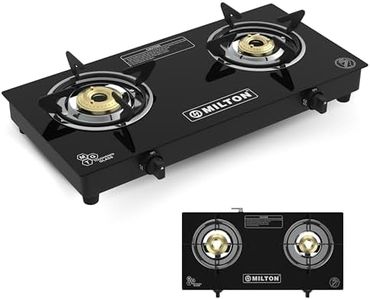 Milton Premium Pro 2 Burners Auto Ignition Gas Stove | ISI Certified | 6mm Toughened Glass Top | 360 Degree Nozzle | Heavy Duty Pan Support | Pure Brass Burners | 1 Year Manufacturer's Warranty -Black