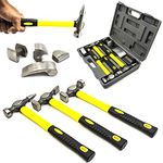 Luebel® 7pc Car Auto Body Dent Repair Panel Kit + Case - Beaters Beating Fibreglass Hammer