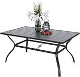 PHI VILLA Outdoor Patio Dining Table, 60 Inches Large Rectangle Dining Table for 6-8 Person with Umbrella Hole, Classic Black