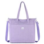Vaschy Corduroy Tote Bag for Women,Casual Lightweight Large Work Tote with Zipper Hobo Shoulder Crossbody Bag Purse Lavender