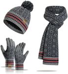 Winter Beanie Hat and Touchcreen Gloves for Women Neck Warmer Scarf Set Fleece Lined Skull Cap for Men 3Pcs Dark Gray