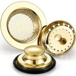 Mudder 3 Pcs Kitchen Sink Drain Strainer and Stopper Stainless Steel Garbage Disposal Plug with Handle Universal Anti-Clogging Kitchen Sink Filter Sieve Basket Strainer(Light Gold)