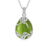 YAFEINI Peridot Teardrop Necklace Sterling Silver Green Filigree Pendant Necklace Natural Stone Peridot Necklace Jewellery Gifts for Women Girls (W-Peridot Teardrop necklace)