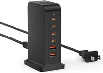 VPSUN USB C Charging Station 55W,6-Port USB Charger for Multiple Devices,USB C Fast Charging Hub Compatible with iPhone/Android/Samsung/Tablet,etc (Black, 55W)