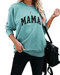 LACOZY Mama Sweatshirt Women Funny Letter Print Mom Life Blouse Tops Casual Long Sleeve Pullover Sweater Top Blue Green L