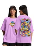 Veirdo® Oversized Doodle Printed Tshirt for Men & Women, Oversized Cotton Half Sleeve Women's T-Shirts, Stylish Attractive Over Size Round Neck Half Sleeved Cotton T-Shirts for Men & Women (L, Lilac)