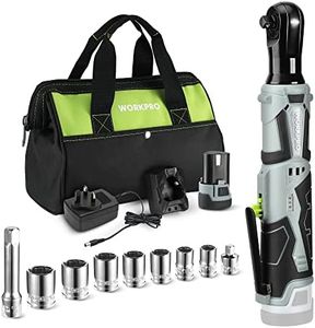 WORKPRO Electric Cordless Ratchet Wrench Set, 3/8" Cordless Ratchet with 7 Sockets, Extension Bar & Drive Adapter, 1H Fast Charger, 12V Powered Ratchet Wrench 55N.m, 2.0Ah Lithium-Ion Battery