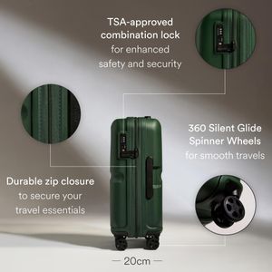 Antler Hard Shell Cabin Suitcase 55x40x20cm – Green, 4 Spinner Wheels, TSA Lock