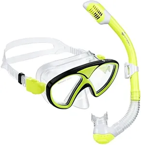 UTEBIT Kids Snorkel Set, Diving Mask for Children as Unisex Kids Swimming Goggles, Anti-Fog Diving Mask and Dry Top Snorkel Combo Set for Age 4-14, Yellow