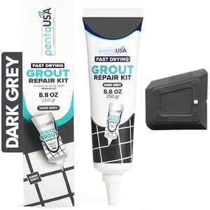 PentaUSA Tile Grout Repair Kit - Dark Grey Filler, Triple Protection, Fast Drying Formula Restores and Renews Lines With Float (8.8oz / 250gr)