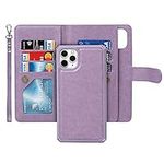 iCoverCase for iPhone 11 Pro Max Wallet Case with Card Holder and Wrist Strap, PU Leather Kickstand Card Slots Magnetic Shockproof [Detachable] Flip Cover Case 6.5 Inch (Purple)