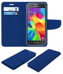 ACM Mobile Leather Flip Flap Wallet Case Compatible with Samsung Galaxy Core Prime Mobile Cover Blue