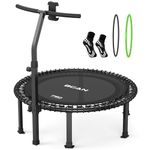 BCAN 40" Soft Land Pro Fitness Rebounder Trampoline, 500 lb Capacity, Adjustable Tension Bungees, One-Piece Frame (16 Gauge), Quiet Indoor Cardio w/Handle, Phone Holder & 2 Pairs Socks, Black