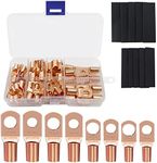 120pcs Copper Wire Terminal Connectors Kit, Copper Wire Lugs Battery Terminal Connectors, 60pcs Ring Lug Terminals with 60pcs Heat Shrink Tubes, for Car Auto Machine Electrical Wire Crimping