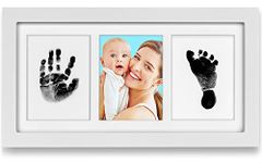 Baby Handprint and Footprint Kit(Safe Clean-Touch Ink Pad for Prints), Picture Frame in Elegant White Natural Wood, Baby Keepsake Frame, Baby Shower Gifts, Non-Toxic, Baby Safe(White)