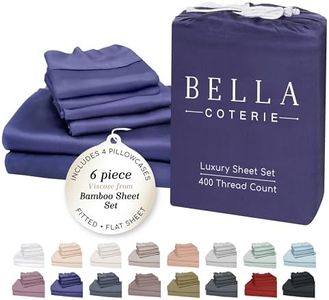 Bella Coterie 6 Piece Luxury Bamboo Viscose Split Top King Size Sheet Set | 34" Split for Adjustable Beds | 100% Organically Grown| Cooling | 18” Deep Pocket | 4 Pillowcases [Twilight Blue]