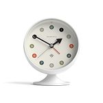 NEWGATE® Spheric Mid-Century Alarm/Desk Clock - Round Alarm Clock - Mantel Clock - Analogue No-Tick Alarm Clock - Small Alarm Clock - Arabic Dial - Colourful Case - Matt Finish (White)