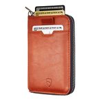 Vaultskin Notting Hill Slim Zip Wallet with RFID Protection for Cards Cash Coins (Cognac)