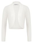 GRACE KARIN Ladies Elegant White Cropped Boleros Cardigans Open Front Shrug Sweater Long Sleeve M