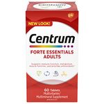 Centrum Adult Forte Essentials Mulitvitamins/Minerals Supplement for Men & Women, 60 Tablets (Packaging May Vary)