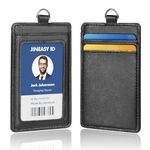 JINEASY ID Leather ID Badge Holder Vertical Lanyard ID Card Holder Black Badge Protector Case for Work Office Name Badges Keycard, Holds 3 ID Cards, 2 Pack