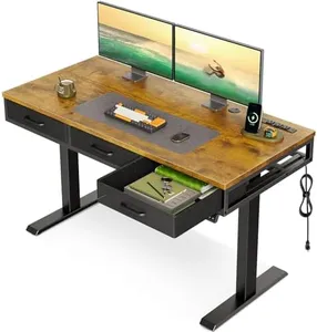 AODK Electric Standing Desk with Drawers, 47 Inch Height Adjustable Small Desk with Power Outlets, Sit Stand Table, Writing Computer Desk for Home, Office, Workstation, Rustic Brown