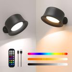 FULEN RGB Wall Lights Set of Two,18 Colors LED Wall Sconces with 3200mAh Rechargeable Battery,Brightness Dimmable Touch and Remote Control,Cordless Wall Mounted Lamp Light for Picture Bedside Bedroom