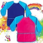 Waterproof Children Art Smock toddler apron peinture enfant child painting apron painting supplies kids art supplies Kids Long Sleeve Art Aprons with 3 Roomy Pockets,Ages 2-6 (Pink + Blue)