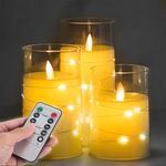 LKH LED Candles 3Pack Flameless Flickering Candles 36 Warm White LEDs 4 Timer Options with Remote Acrylic Holder Unscented Pillar Candles Adjustable Brightness Ideal Home Decor Gift Battery Included