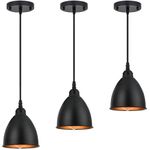 PASSICA DECOR Modern 3 pcs Kitchen Island Pendant Lighting Rustic Ceiling Hanging Pendant Light Fixtures with Oval Black Metal Shade for Dinning Room Living Room Foyer Corridor Cafe Bar