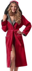 Morgenstern Women's Bathrobe with Hood Cotton Terry Towelling Velour Long, red, L