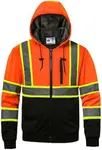 DPSAFETY High visibility Hoodie for Men,Class3 Hi Vis Hoodie,Fleece Lined Reflective Hooded,Construction work Hi-Vis Safety Sweatshirt,Black Bottom Orange XL