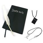 Fusovon 4 PCS Set Death Notebook Anime Cosplay Theme Writing Notebook and Feather Pen L Necklace Book Chain Anime Accessories