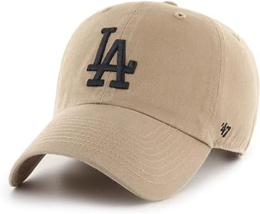 47 MLB Khaki Primary Logo Clean Up Adjustable Strap Baseball Dad Hat Cap, Adult One Size Fits All - Los Angeles Dodgers - Khaki Black, Los Angeles Dodgers - Khaki Black