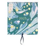 Busy B 2025 Wall Calendar - Family Calendar, Green Marble Design with 5 Columns & Storage Pockets - Monthly 2025 Calendar for Busy Families with Colour-Coded Stickers - 23.5 x 25.5cm