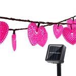 Outdoor Solar String Lights,KINGCOO 20ft 30LED Love Heart Waterproof Christmas Solar Starry Fairy Decorative Lights with 8 Modes for Halloween Garden Wedding Party Home Patio Xmas Tree(Pink)