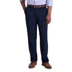 Haggar Men's Iron Free Premium Khaki Classic Fit Pleat Front Pant - Regular and Big & Tall Sizes, Dark Navy, 40W x 29L