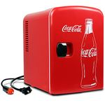 Coca-Cola Classic Red Portable 6 Can Thermoelectric Mini Fridge Cooler/Warmer, 4 L/4.2 Quarts Capacity, 12V DC/110V AC for home, dorm, car, boat, beverages, snacks, skincare, cosmetics, medication