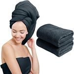 Scala Extra Large Hair Towel 24" x 48" Anti Frizz for Long Hair, Multipurpose Microfiber Bath Towel for Pool, Gym, Yoga, Camping - Quick Drying, Ultra Absorbent - Dark Gray, 2 Pack