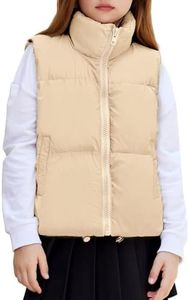 Arshiner Girls Winter Zipper Puffer Vest Lightweight Sleeveless Outwear Puffy Vests Khaki Size 8