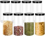 Lawei 8 Pack 34 oz Clear Plastic Jars with Black Lids - Plastic Food Storage Jars for Kitchen & Household Storage of Dry Goods, Nuts, Cookie and more