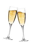 Bride and Groom Custom Engraved Champagne Flutes with Hearts and Leaves Design Gift Boxed