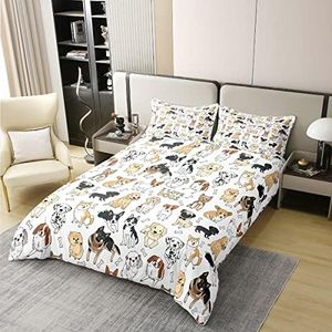 100% Natural Cotton Dog Duvet Cover I Love Dogs Bedding Sets Pug Corgi Shiba Puppy Fitted Comforter Cover For Kids Boys Girls Kawaii Animals Cartoon Quilt Cover Bedroom Decor Twin, 1 Pillowcase