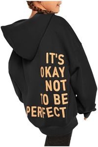 SweatyRocks Girl's Letter Print Hooded Sweatshirt Long Sleeve Oversized Pullover Tops Black 13-14Y
