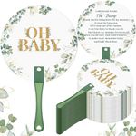 Burbell 50 Pcs Greenery Baby Shower Greeting Gift Fans for Guests Oh Baby Party Favors Boho Sage Green Leaf Thank You Plastic Fans for He or She Baby Shower Party Decorations Supplies