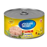 Oceans Secret Canned Tuna Chunks in Sunflower Oil, Salt 180g (Pack of 1) | Immunity Booster | Super food | Contain Essential Nutrients | Improves Skin | Store in Cool and Dry Place