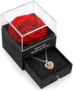 HEGUD Preserved Real Rose with I Love You Necklace in 100 Languages, Valentines Day Gifts for Her, Girlfriend, Eternal Real Rose Flower Gifts for Women Mom Wife on Valentines Birthday Anniversaries