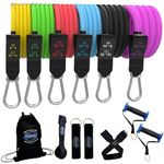 Bodylastics Resistance Band Set-Resistance Bands with Handles, Ankle Straps, Door Anchor, Carry Bag Heavy-Duty Stretch Exercise Bands-Patented Clips and Snap Reduction Tech (3-142LBS Set Assorted)